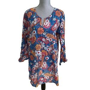 Flowers Brand Swimsuit Coverup Multi-colored Stripes 100% Cotton Women's SZ M/L
